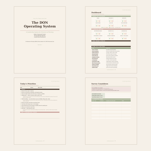 The DON Operating System planner, the flagship of the DON Starter Vault bundle for Directors of Nursing in skilled nursing.