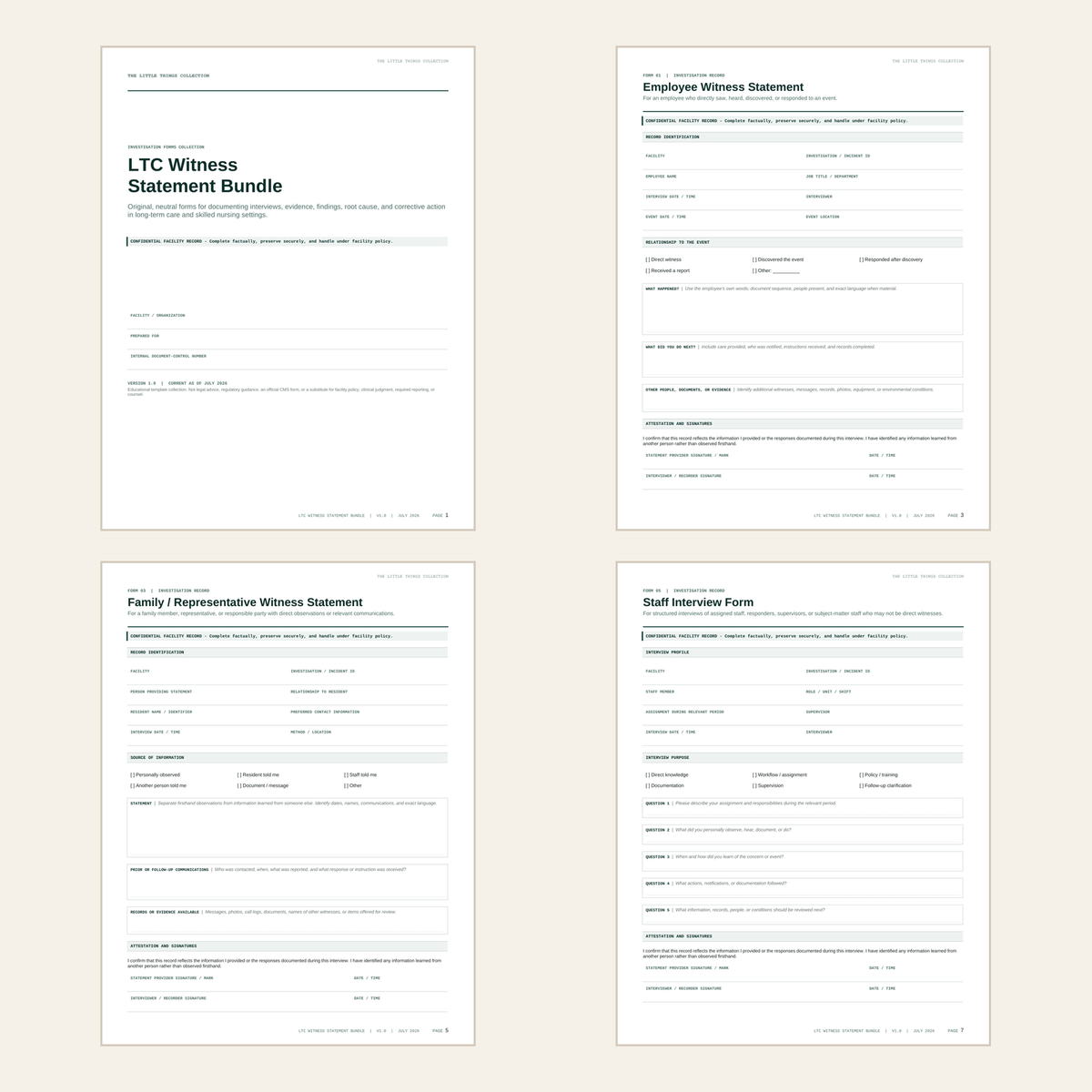LTC Witness Statement and Incident Investigation Forms, included in the DON Starter Vault.